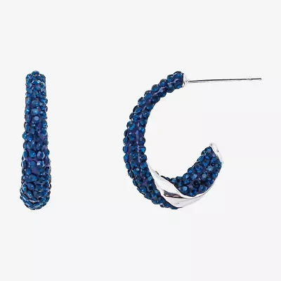 Sparkle Allure Womens Blue Crystal 18.8mm Hoop Earrings