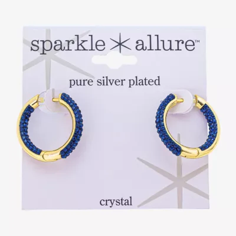 Sparkle Allure Womens Blue Crystal 10K Gold Over Brass 20.1mm Hoop Earrings