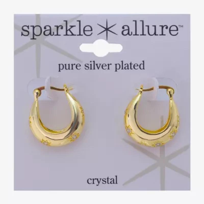 Sparkle Allure Silver Reflections Womens Glass 10K Gold Over Brass 20.3mm Star Hoop Earrings