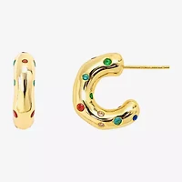 Sparkle Allure Silver Reflections Womens Multi Color Glass 10K Gold Over Brass 16.9mm Hoop Earrings