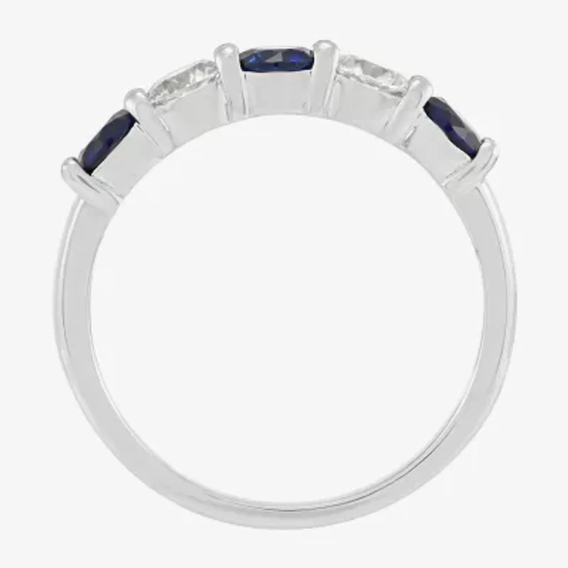 Womens 4MM Lab Created Gemstone & 1/2 CT. T.W. Lab-Grown Diamond Sterling Silver Round 5-Stone Band
