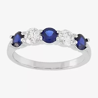 Womens 4MM Lab Created Gemstone & 1/2 CT. T.W. Lab-Grown Diamond Sterling Silver Round 5-Stone Band