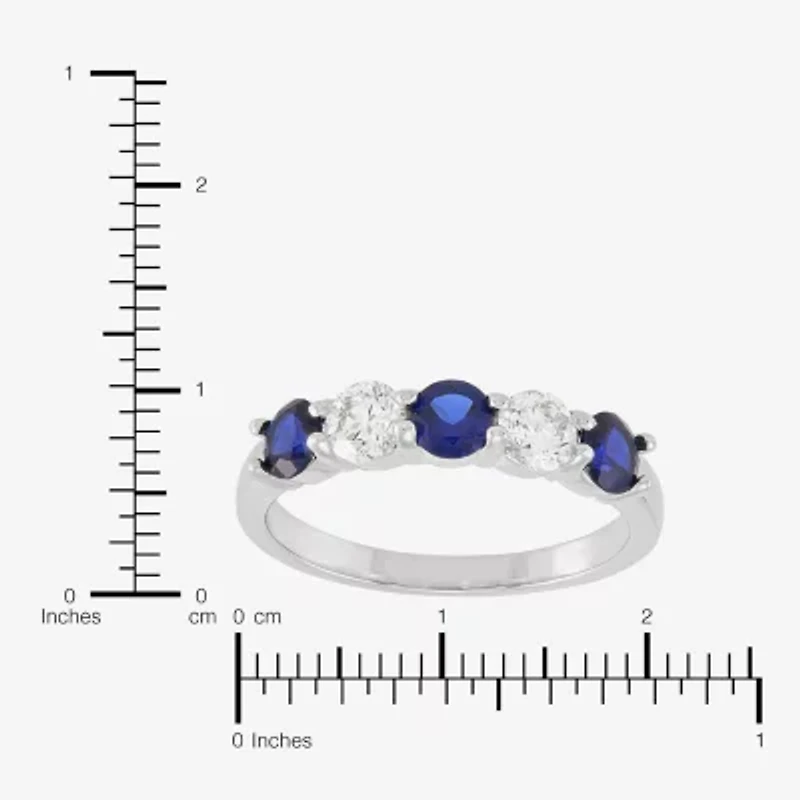 Womens 4MM Lab Created Gemstone & 1/2 CT. T.W. Lab-Grown Diamond Sterling Silver Round 5-Stone Band