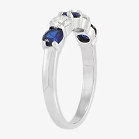 Womens 4MM Lab Created Gemstone & 1/2 CT. T.W. Lab-Grown Diamond Sterling Silver Round 5-Stone Band