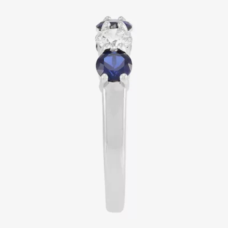 Womens 4MM Lab Created Gemstone & 1/2 CT. T.W. Lab-Grown Diamond Sterling Silver Round 5-Stone Band