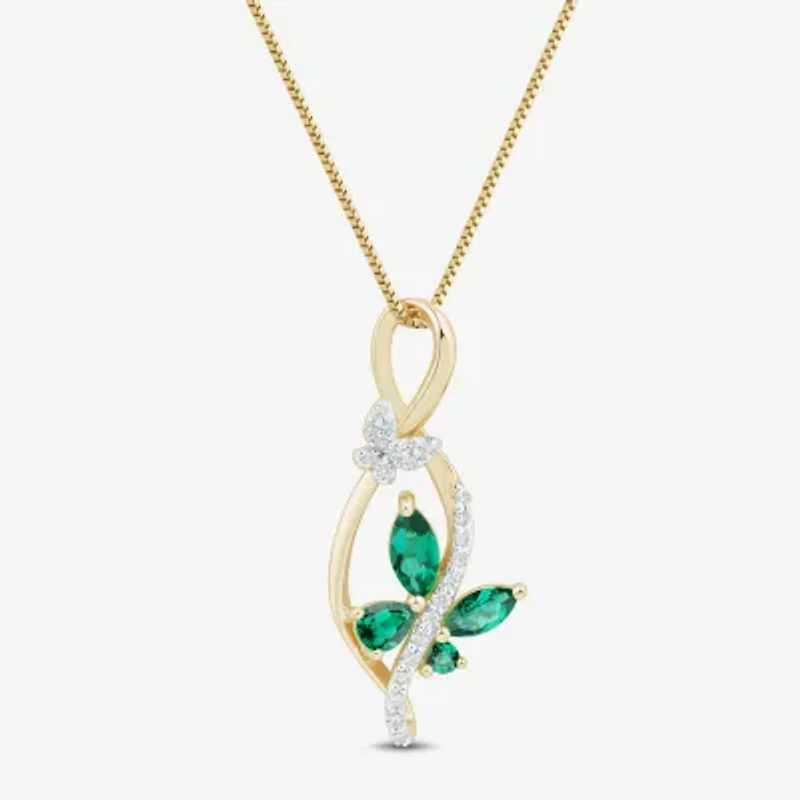 Womens Lab Created Green Emerald 14K Gold Over Silver Sterling Silver Butterfly 18 Inch Pendant Necklace