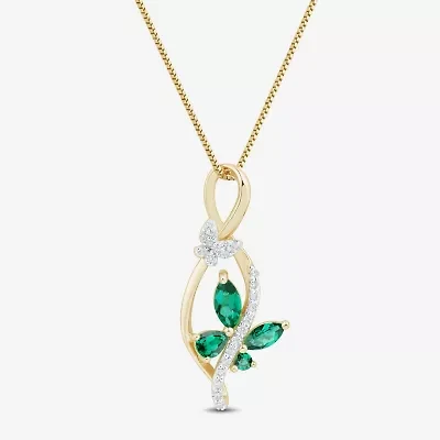 Womens Lab Created Green Emerald 14K Gold Over Silver Sterling Silver Butterfly 18 Inch Pendant Necklace