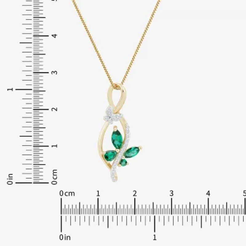 Womens Lab Created Green Emerald 14K Gold Over Silver Sterling Silver Butterfly 18 Inch Pendant Necklace