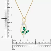 Womens Lab Created Green Emerald 14K Gold Over Silver Sterling Silver Butterfly 18 Inch Pendant Necklace