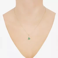 Womens Lab Created Green Emerald 14K Gold Over Silver Sterling Silver Butterfly 18 Inch Pendant Necklace