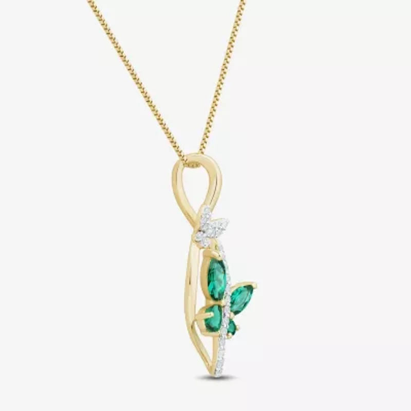 Womens Lab Created Green Emerald 14K Gold Over Silver Sterling Silver Butterfly 18 Inch Pendant Necklace