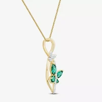 Womens Lab Created Green Emerald 14K Gold Over Silver Sterling Silver Butterfly 18 Inch Pendant Necklace