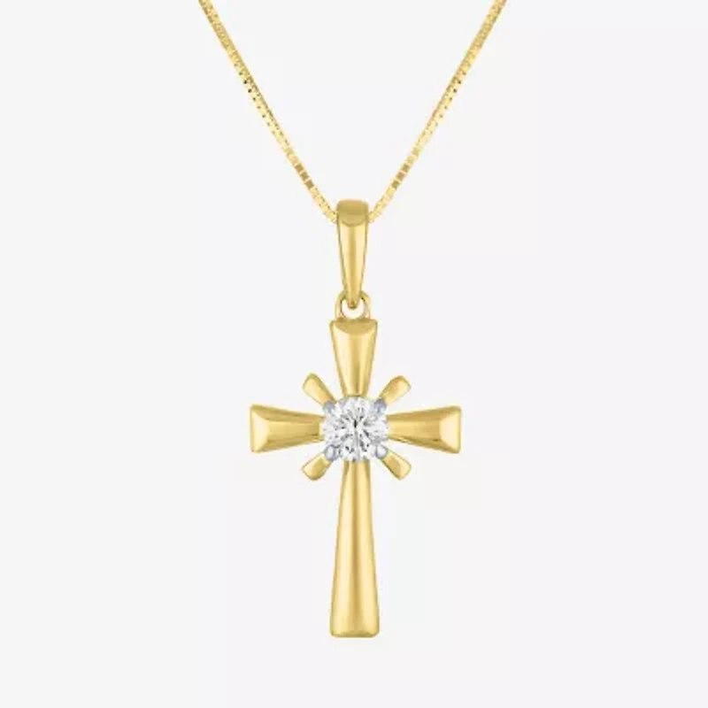 (Si2-I1/G-H) Womens 1/6 CT. T.W. Lab Grown White Diamond 10K Gold Cross 16 Inch Pendant Necklace