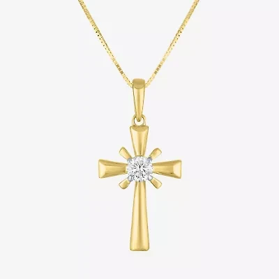 (Si2-I1/G-H) Womens 1/6 CT. T.W. Lab Grown White Diamond 10K Gold Cross 16 Inch Pendant Necklace