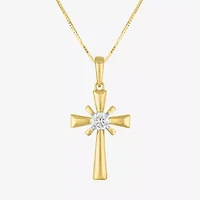 (Si2-I1/G-H) Womens 1/6 CT. T.W. Lab Grown White Diamond 10K Gold Cross 16 Inch Pendant Necklace