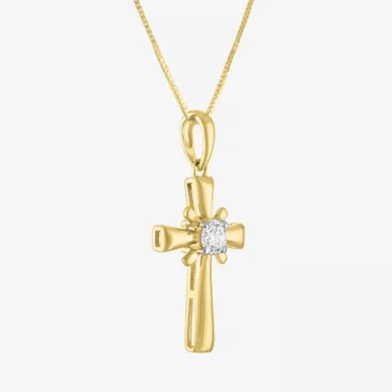 (Si2-I1/G-H) Womens 1/6 CT. T.W. Lab Grown White Diamond 10K Gold Cross 16 Inch Pendant Necklace