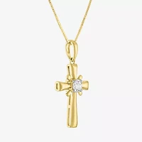 (Si2-I1/G-H) Womens 1/6 CT. T.W. Lab Grown White Diamond 10K Gold Cross 16 Inch Pendant Necklace