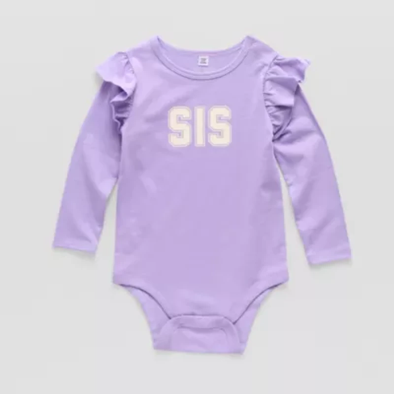 Okie Dokie Baby Girls Round Neck Long Sleeve Bodysuit