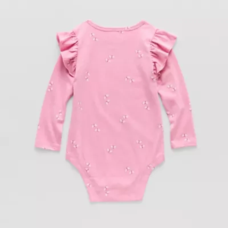 Okie Dokie Baby Girls Round Neck Long Sleeve Bodysuit