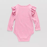 Okie Dokie Baby Girls Round Neck Long Sleeve Bodysuit