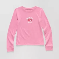 Thereabouts Little & Big Kid Girls Crew Neck Long Sleeve Regular Fit Graphic T-Shirt