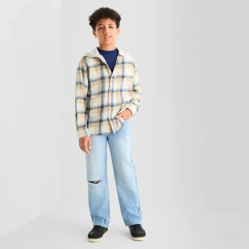 Thereabouts Little & Big Kid Boys Hooded Long Sleeve Cuffed Regular Fit Button-Down Shirt