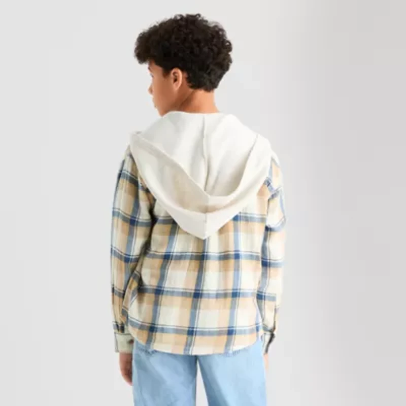 Thereabouts Little & Big Kid Boys Hooded Long Sleeve Cuffed Regular Fit Button-Down Shirt