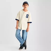 Thereabouts Jersey Little & Big Kid Boys Crew Neck Short Sleeve Regular Fit Button-Down Shirt