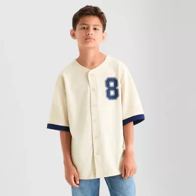 Thereabouts Jersey Little & Big Kid Boys Crew Neck Short Sleeve Regular Fit Button-Down Shirt