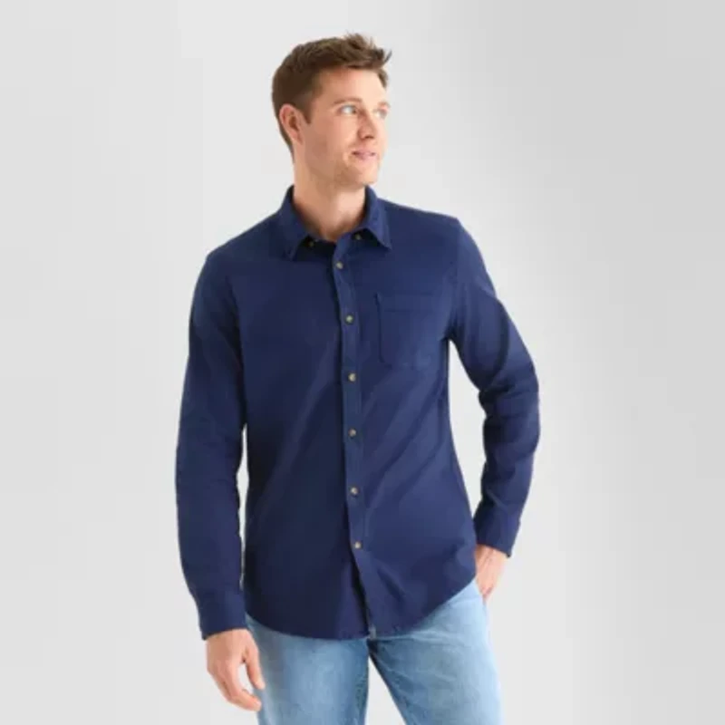 St. John's Bay Garment Dyed Oxford Mens Long Sleeve Classic Fit Button-Down Shirt