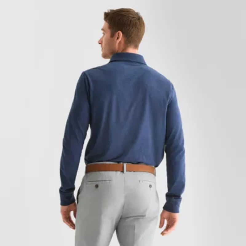 St. John's Bay Super Soft Jersey Mens Classic Fit Long Sleeve Polo Shirt