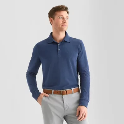 St. John's Bay Super Soft Jersey Mens Classic Fit Long Sleeve Polo Shirt
