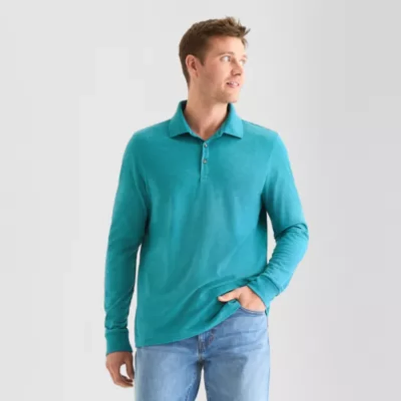 St. John's Bay Super Soft Jersey Mens Classic Fit Long Sleeve Polo Shirt