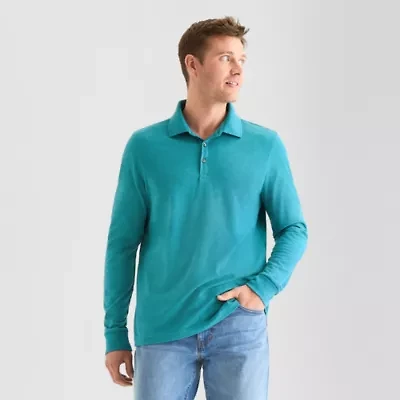 St. John's Bay Super Soft Jersey Mens Classic Fit Long Sleeve Polo Shirt