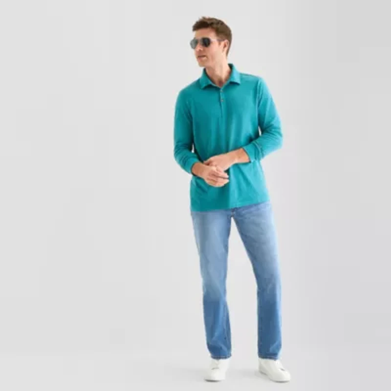St. John's Bay Super Soft Jersey Mens Classic Fit Long Sleeve Polo Shirt