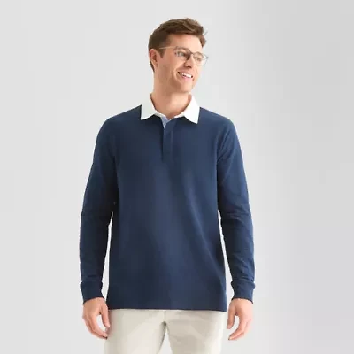 St. John's Bay French Terry Rugby Mens Classic Fit Long Sleeve Polo Shirt