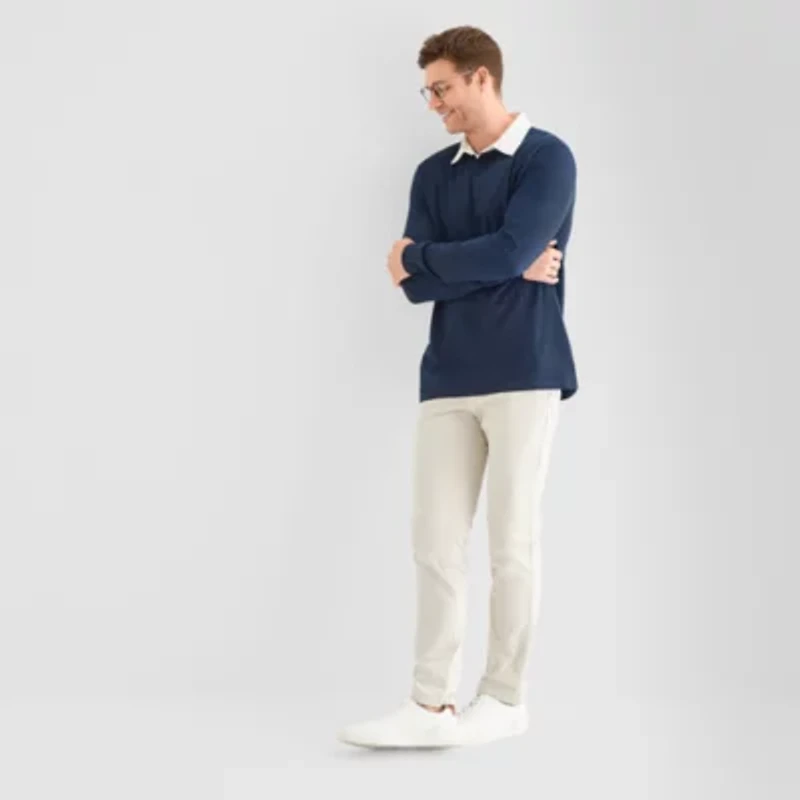 St. John's Bay French Terry Rugby Mens Classic Fit Long Sleeve Polo Shirt
