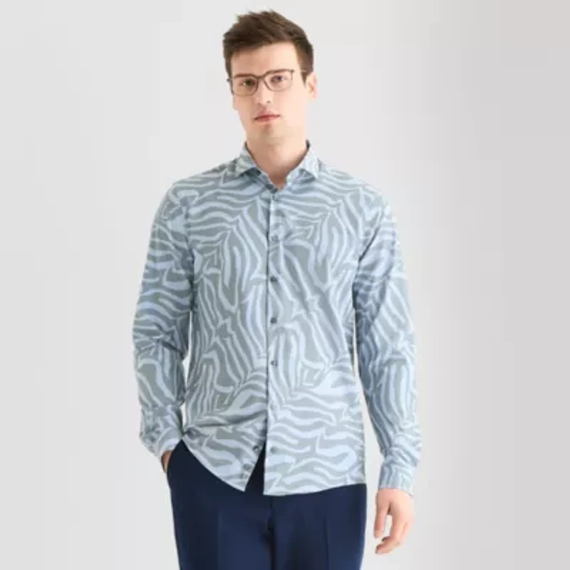 J. Ferrar Ultra Comfort Mens Long Sleeve Cuffed Regular Fit Wrinkle Free Button-Down Shirt