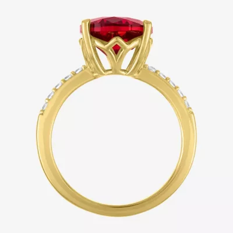 Womens Lab Created Red Ruby 14K Gold Over Silver Oval Side Stone Cocktail Ring