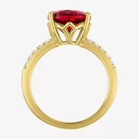 Womens Lab Created Red Ruby 14K Gold Over Silver Oval Side Stone Cocktail Ring