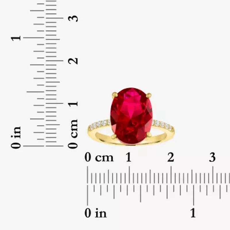 Womens Lab Created Red Ruby 14K Gold Over Silver Oval Side Stone Cocktail Ring