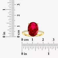 Womens Lab Created Red Ruby 14K Gold Over Silver Oval Side Stone Cocktail Ring