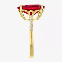 Womens Lab Created Red Ruby 14K Gold Over Silver Oval Side Stone Cocktail Ring