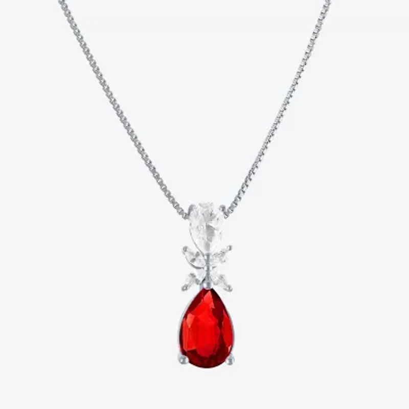Womens Lab Created Red Ruby Sterling Silver Pear 18 Inch Pendant Necklace