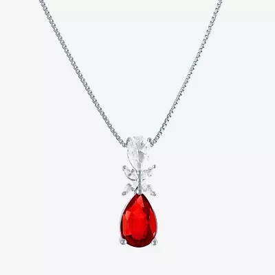 Womens Lab Created Red Ruby Sterling Silver Pear 18 Inch Pendant Necklace