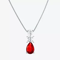 Womens Lab Created Red Ruby Sterling Silver Pear 18 Inch Pendant Necklace