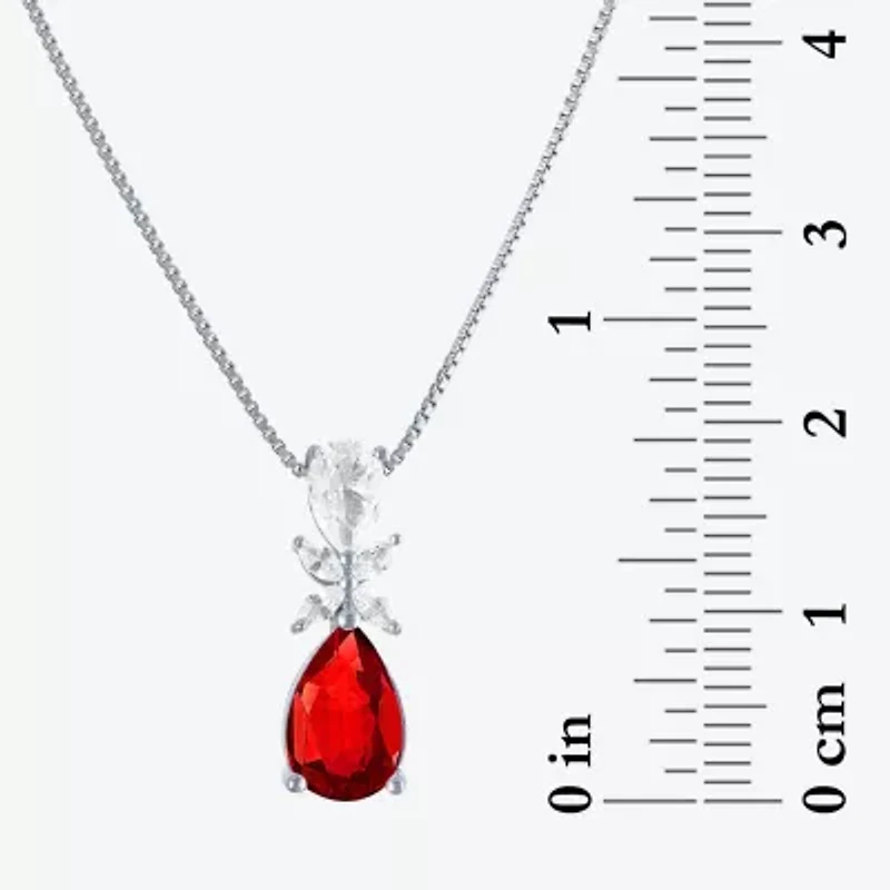 Womens Lab Created Red Ruby Sterling Silver Pear 18 Inch Pendant Necklace