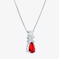 Womens Lab Created Red Ruby Sterling Silver Pear 18 Inch Pendant Necklace