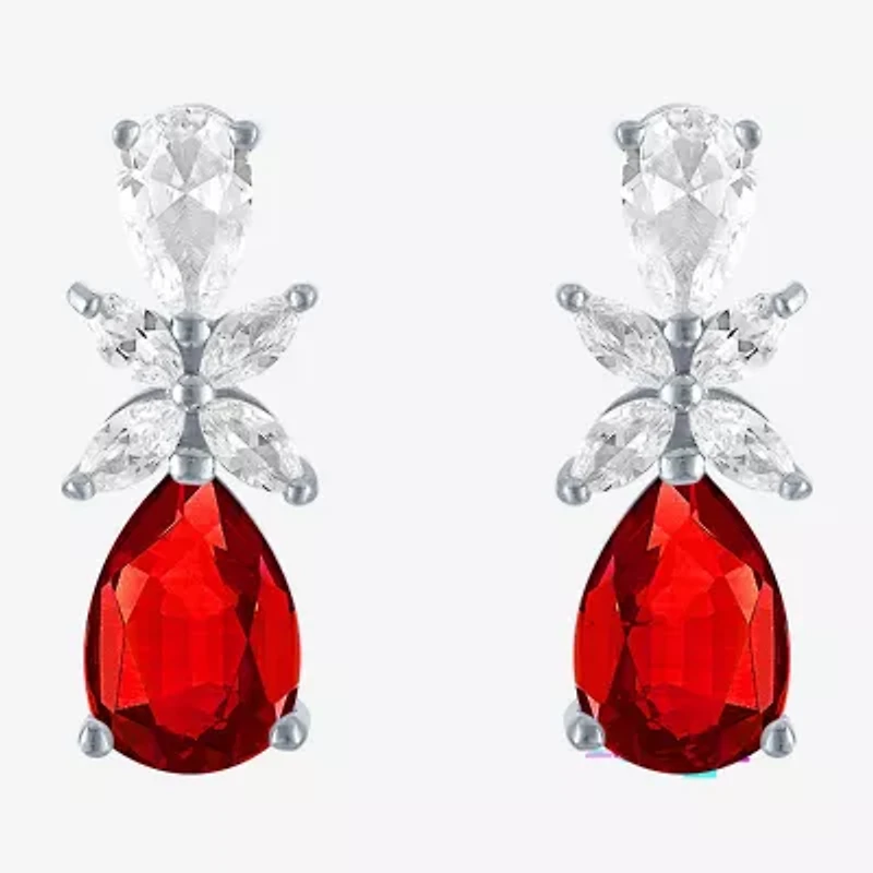 Womens Lab Created Red Ruby Sterling Silver Pear Drop Earrings
