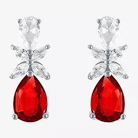 Womens Lab Created Red Ruby Sterling Silver Pear Drop Earrings